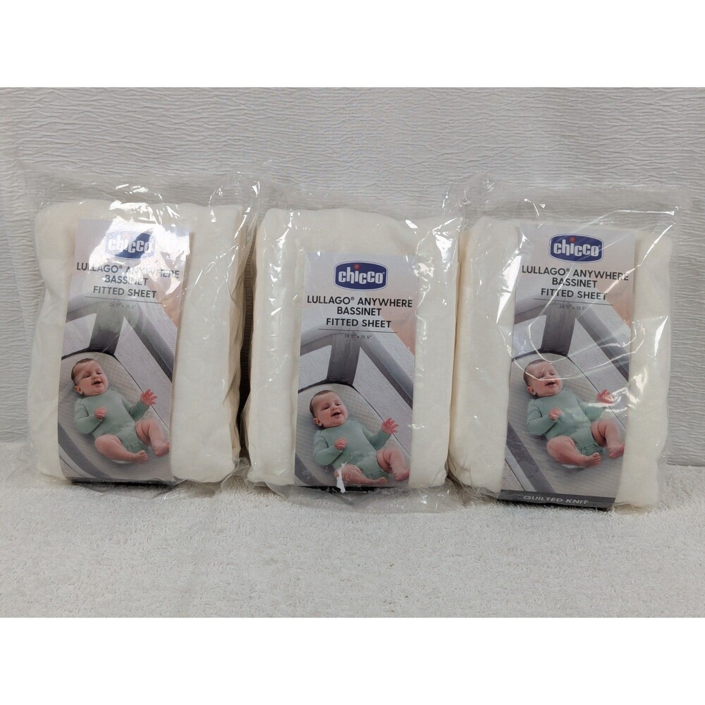 Chicco Lullago Anywhere - Fitted Sheet - 28.5" x 15.5" - 3 Pack